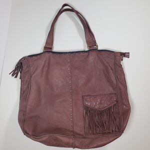 Free People Women’s Large Brown Leather Tote Bag Boho Distressed Weekender